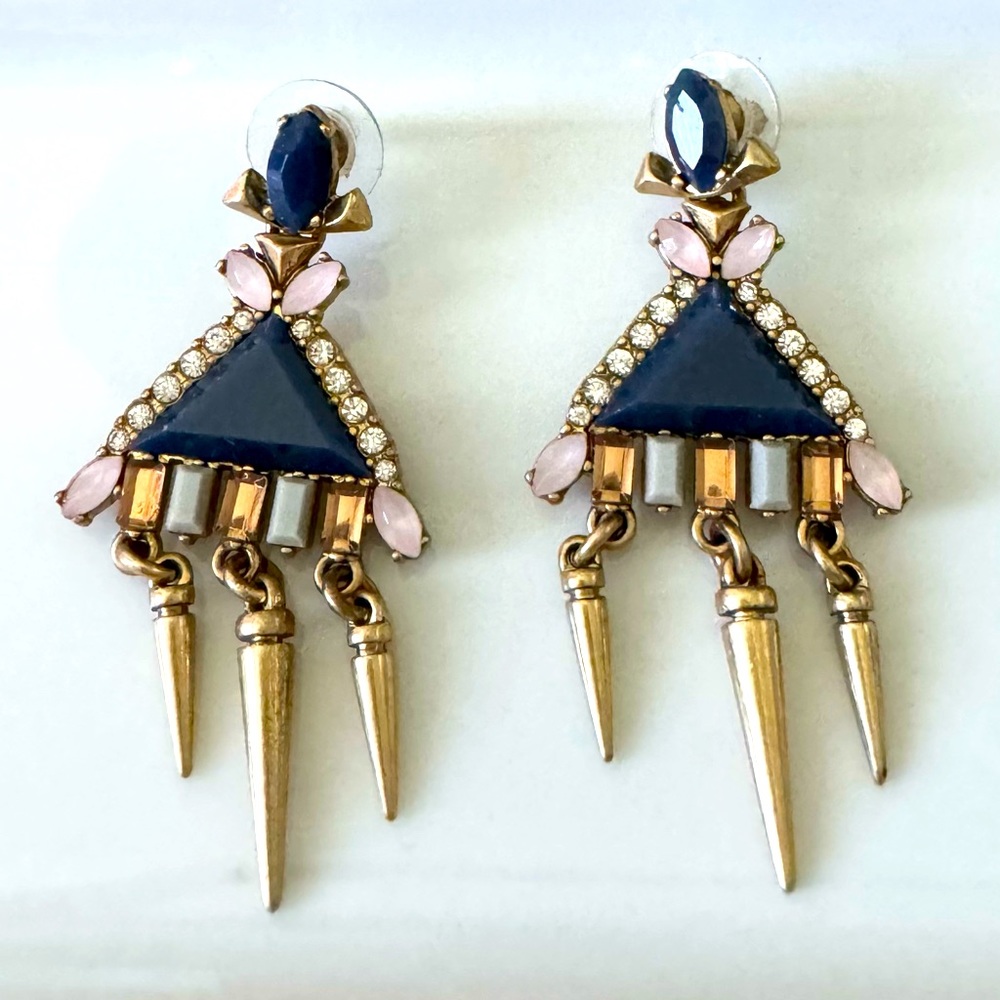 J Crew navy art deco earrings